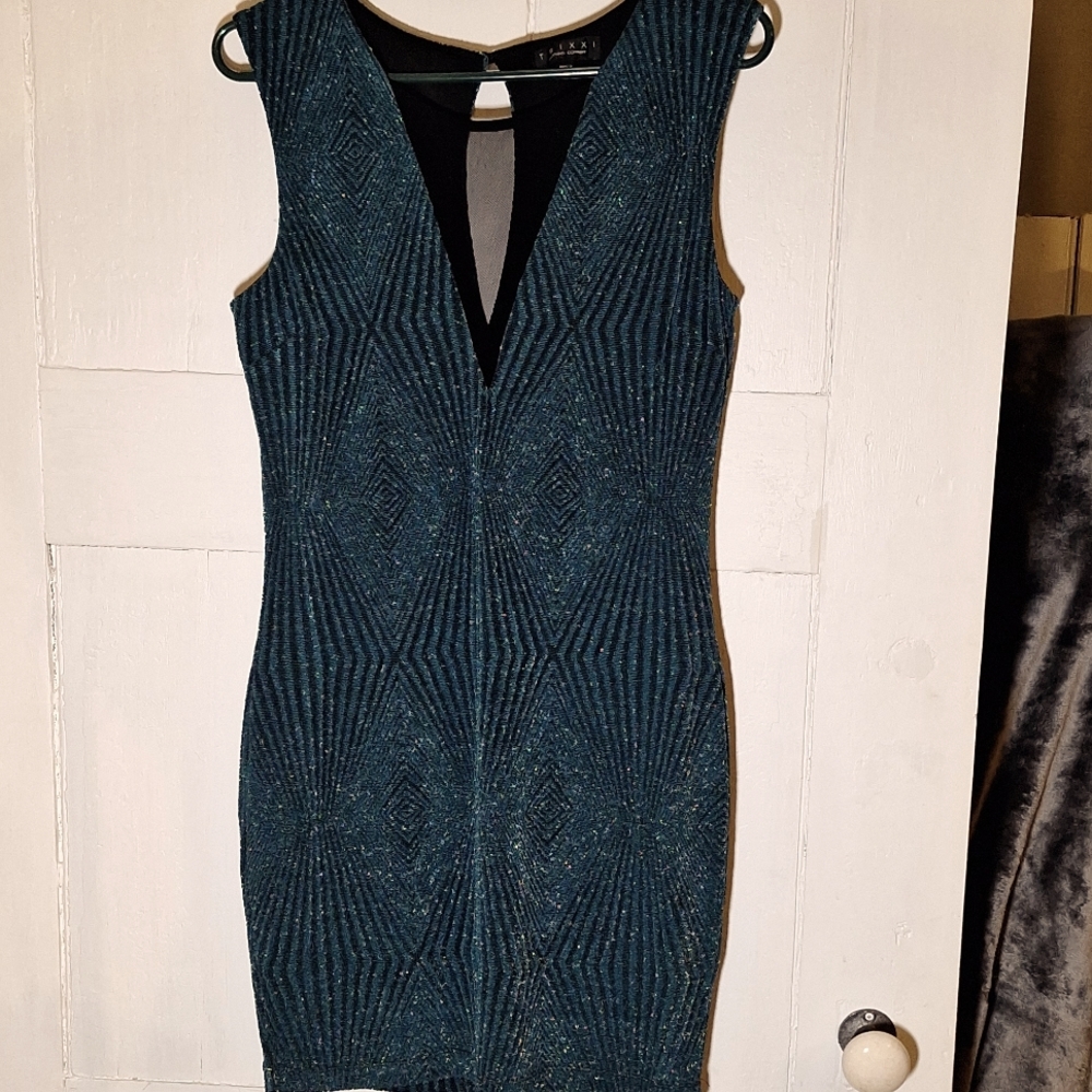 Deep v bodycon teal mini dress